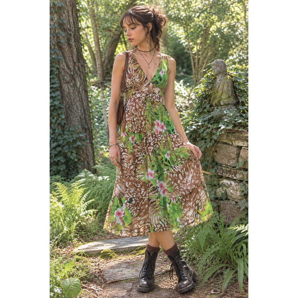 Vintage Y2k Dress‎ Sheer Forestfairy Grunge Whimsigoth Babydoll 10 Green Floral
